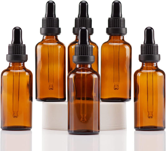 YIZHAO Amber Glass Dropper Bottle 2oz, Tincture Bottles with Glass Dropper, for Essential Oils, Aromatherapy, Cosmetic, Laboratory, Pharmacy, Liquids, Travel –6 Pcs