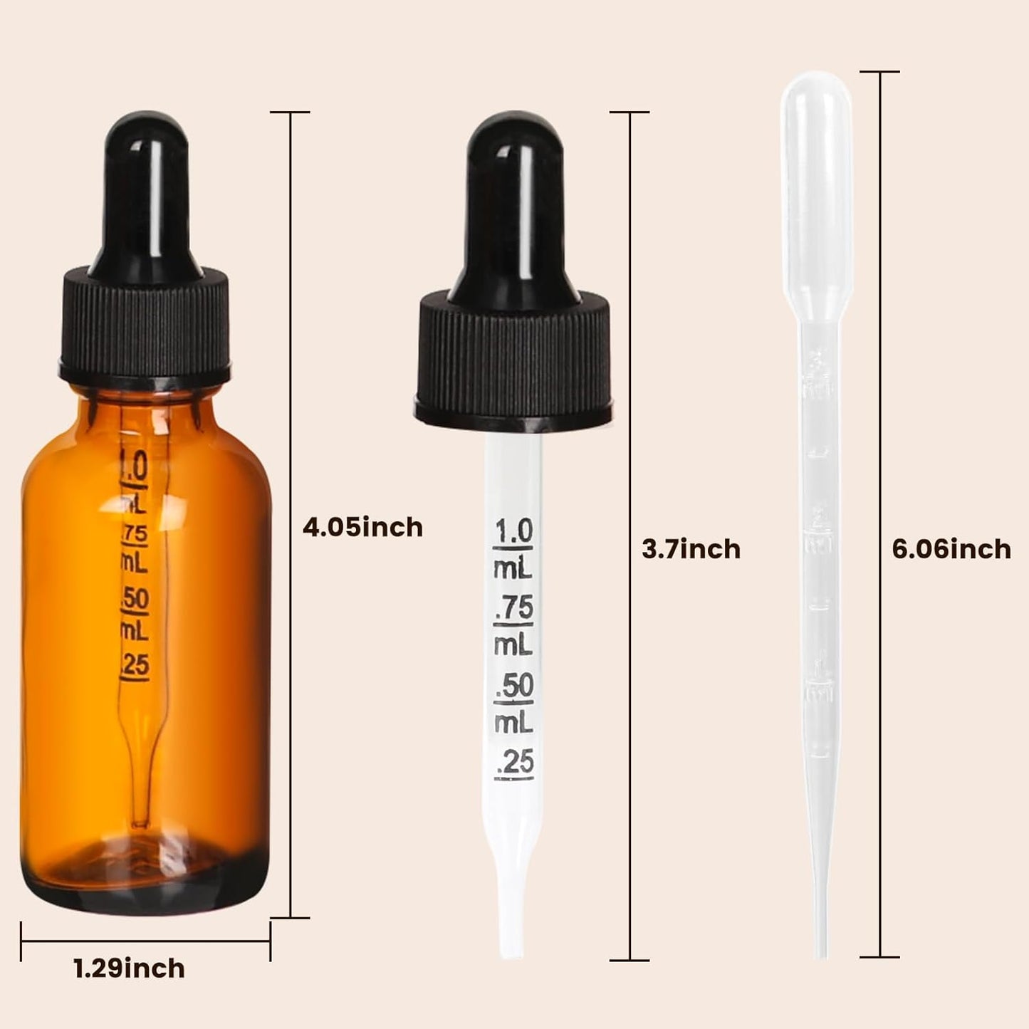 AuroTrends Amber Dropper Bottle 1 oz 24Pack, Glass Tincture Bottles with Dropper - Amber Glass Dropper Bottle 1 oz with Funnel/Stickers/Plastic Graduated Pipette (1fl.oz, Set of 24)