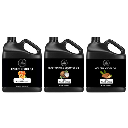 Naturevibe Botanicals Apricot Oil 32oz Fractionated and Jojoba Oil 32oz Coconut Oil 32oz | Oil Combo