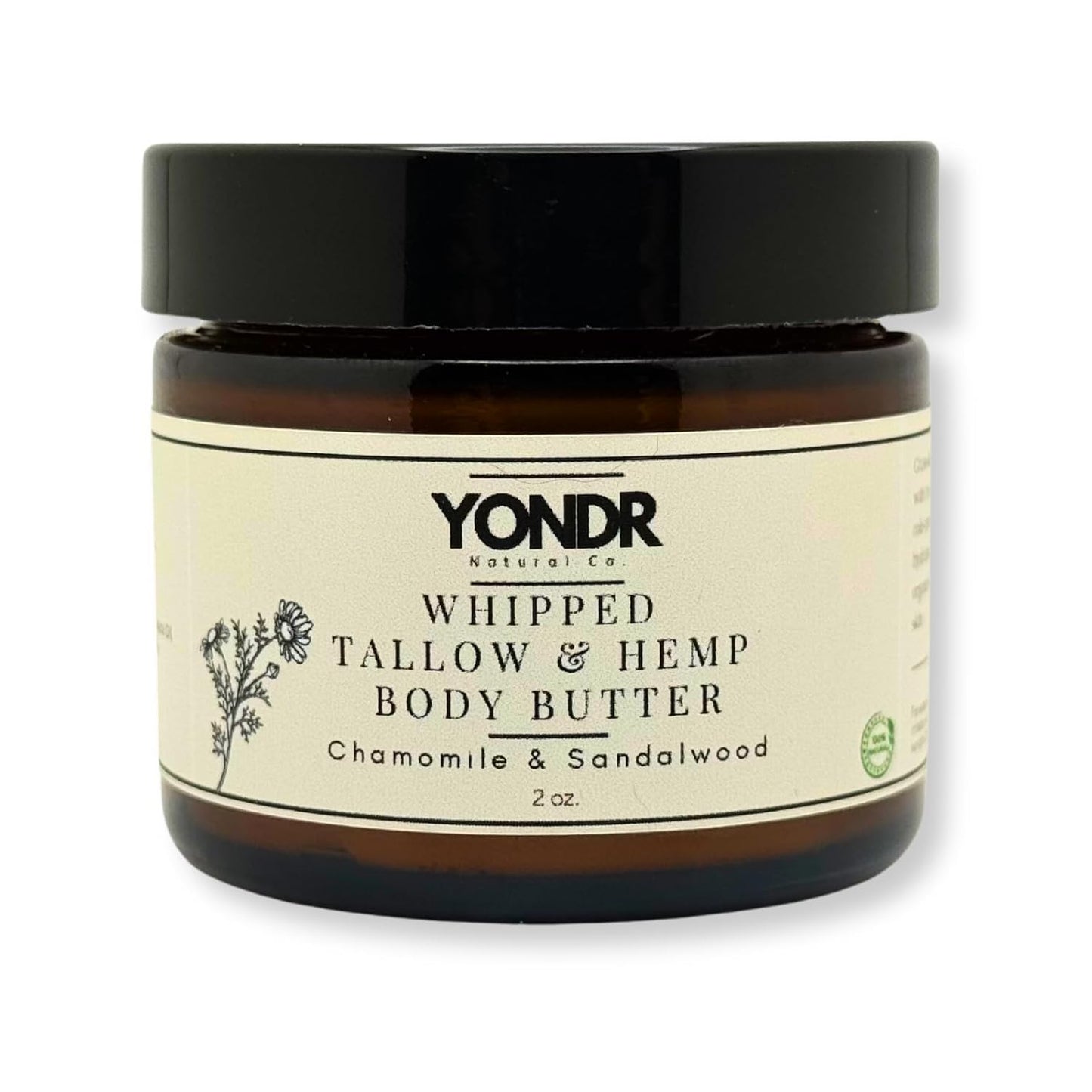 Tallow & Hemp Body Butter – Whipped Grass‑Fed Tallow + Hemp Seed Butter – Calming Chamomile/Sandalwood/Lavender – Deep Hydration for Dry & Sensitive Skin (2 oz)