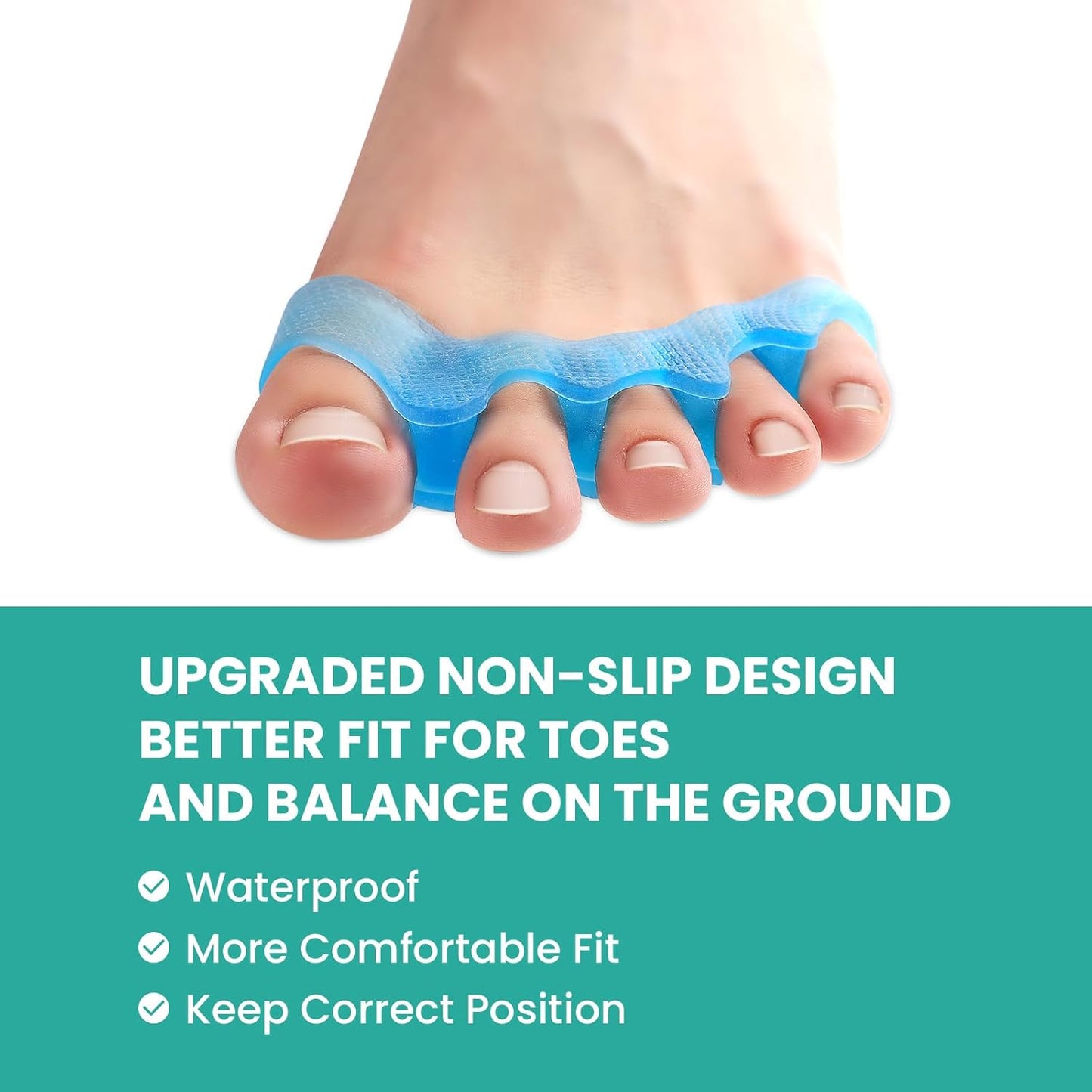 Welnove Toe Separators Spacers for Women - 4 Pack Gel Toe Straightener to Correct Bunions and Relieve Foot Pain - Silicone Toe Spacers for Toe Overlapping Yoga Practice, Non-Slip Design, Blue