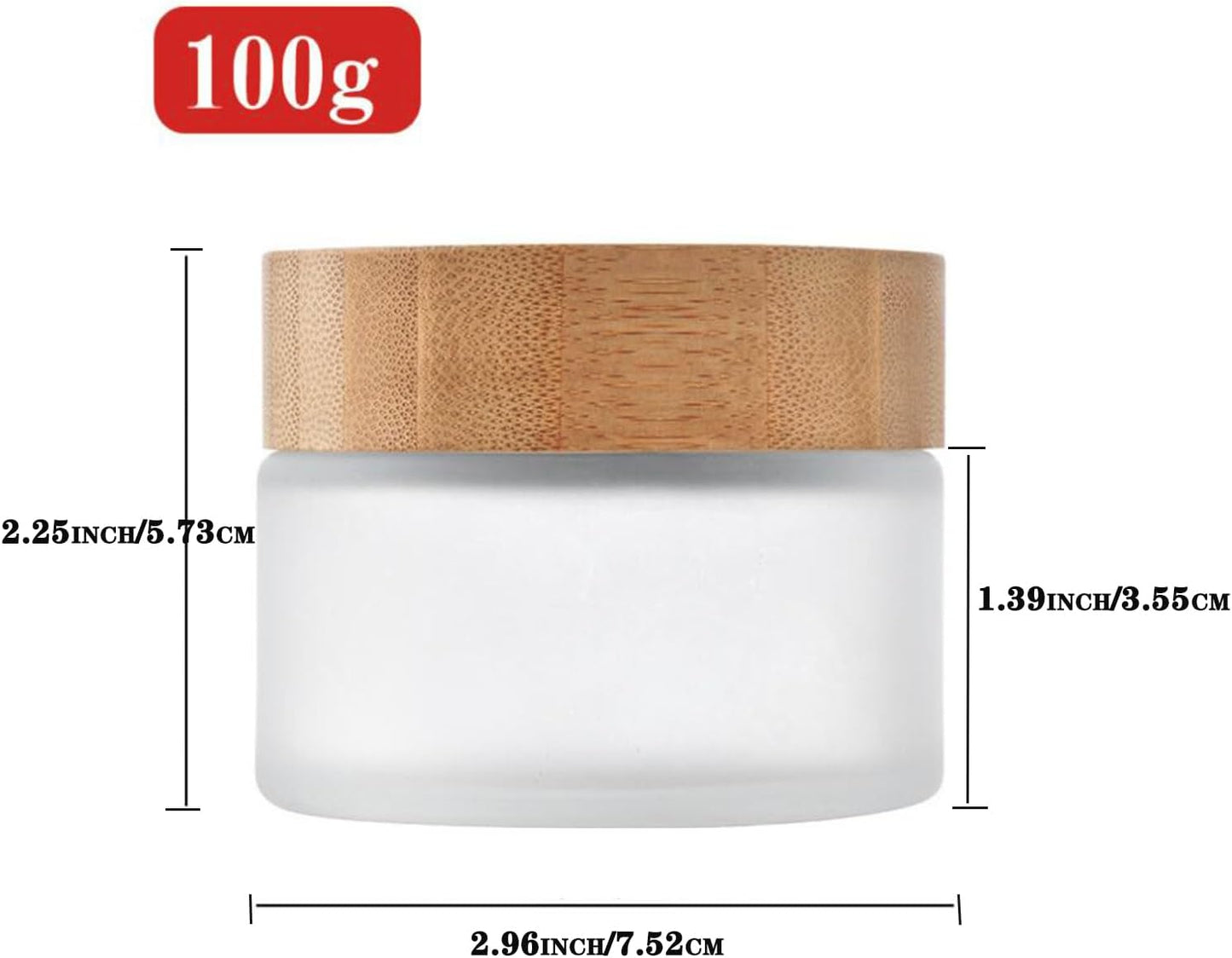 2 Pack 100ml Frosted Glass Cream Jars with Bamboo lids,Wide Mouth Makeup Sample Storage Pot Dispenser Bottles for travel Jars Face Eye Shadow (100g)