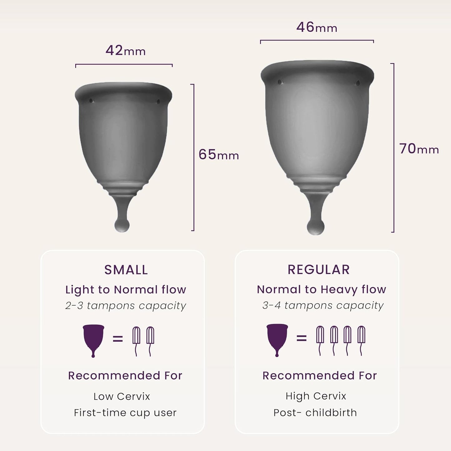 EcoBlossom Reusable Menstrual Cup and Case - The Most Reliable Medical Grade Silicone Period Cups - Comfortably use for 12 Hours (Small (Pack of 2), Gray Cup & Case)