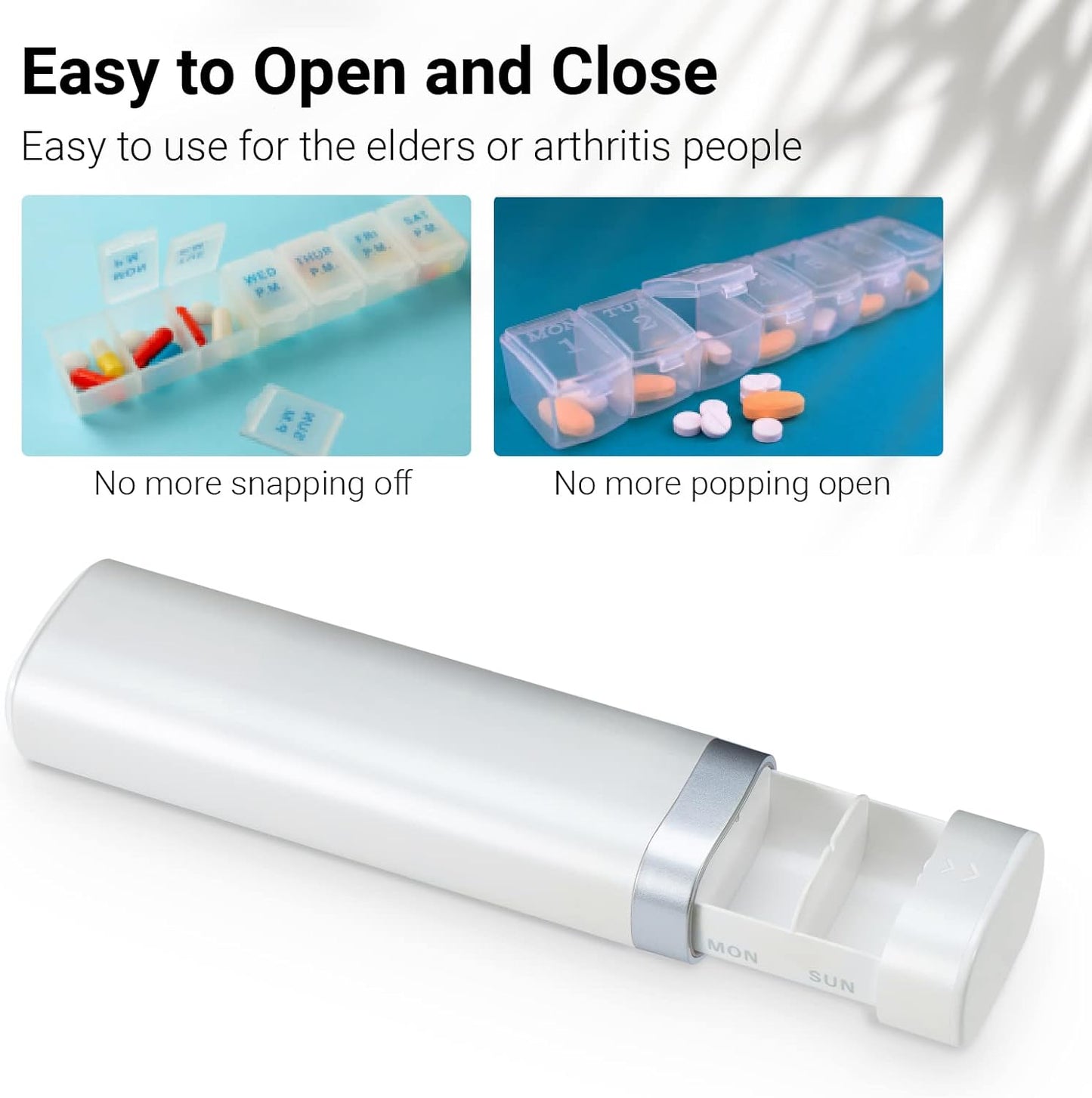 Weekly Pill Organizer 7 Day, Daily Pill Box, Travel Pill Case, Cute Pill Holder to Hold Vitamins, Medicines, Supplements, Pills Organizer (Pearl White)