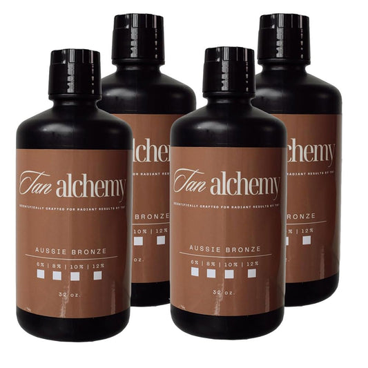 Tan Alchemy, Aussie Bronze 4 bottles of 32 oz, 12%, Dark DHA Sunless Airbrush Spray Tanning Solution (1 Gallon)