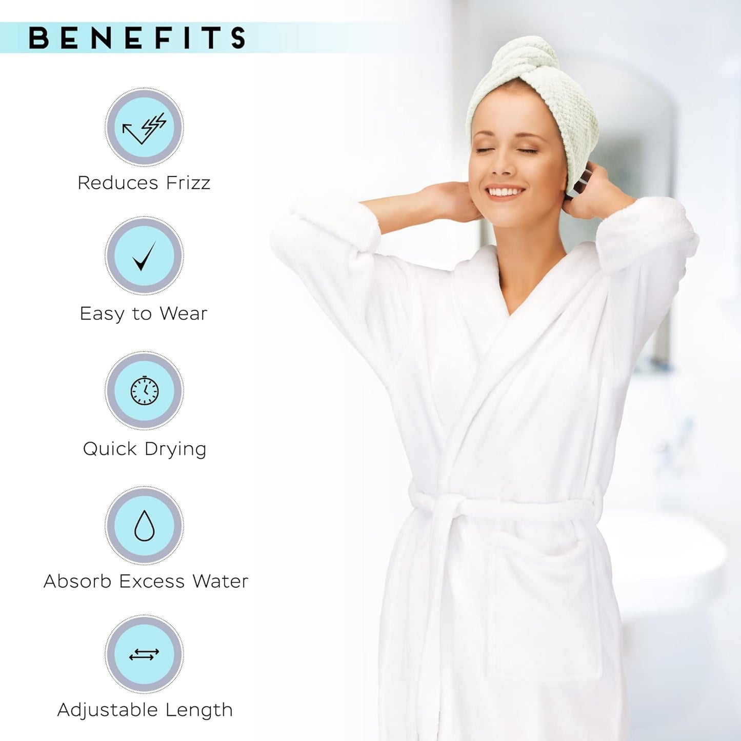 2 Pack Microfiber Hair Towel Wrap for Women, Anti Frizz Quick Drying Hair Turban for All Hair Style, Absorbent and Lightweight (Ivory)