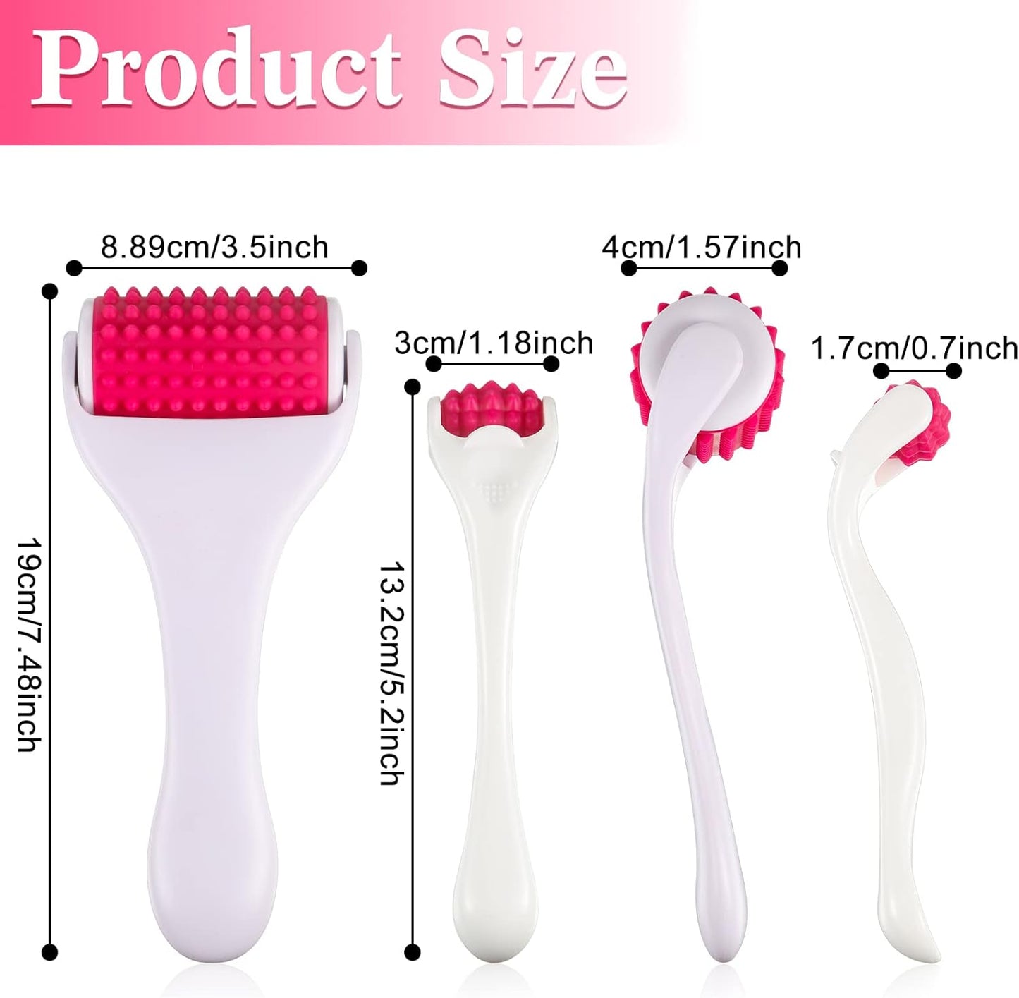 2 Pcs Muscle Roller Stick for Fascia Body Cellulite Face Massage - Manual Tools for Neck Arm Back Leg Relief - Deep Trigger Points Release (White, Rosy)