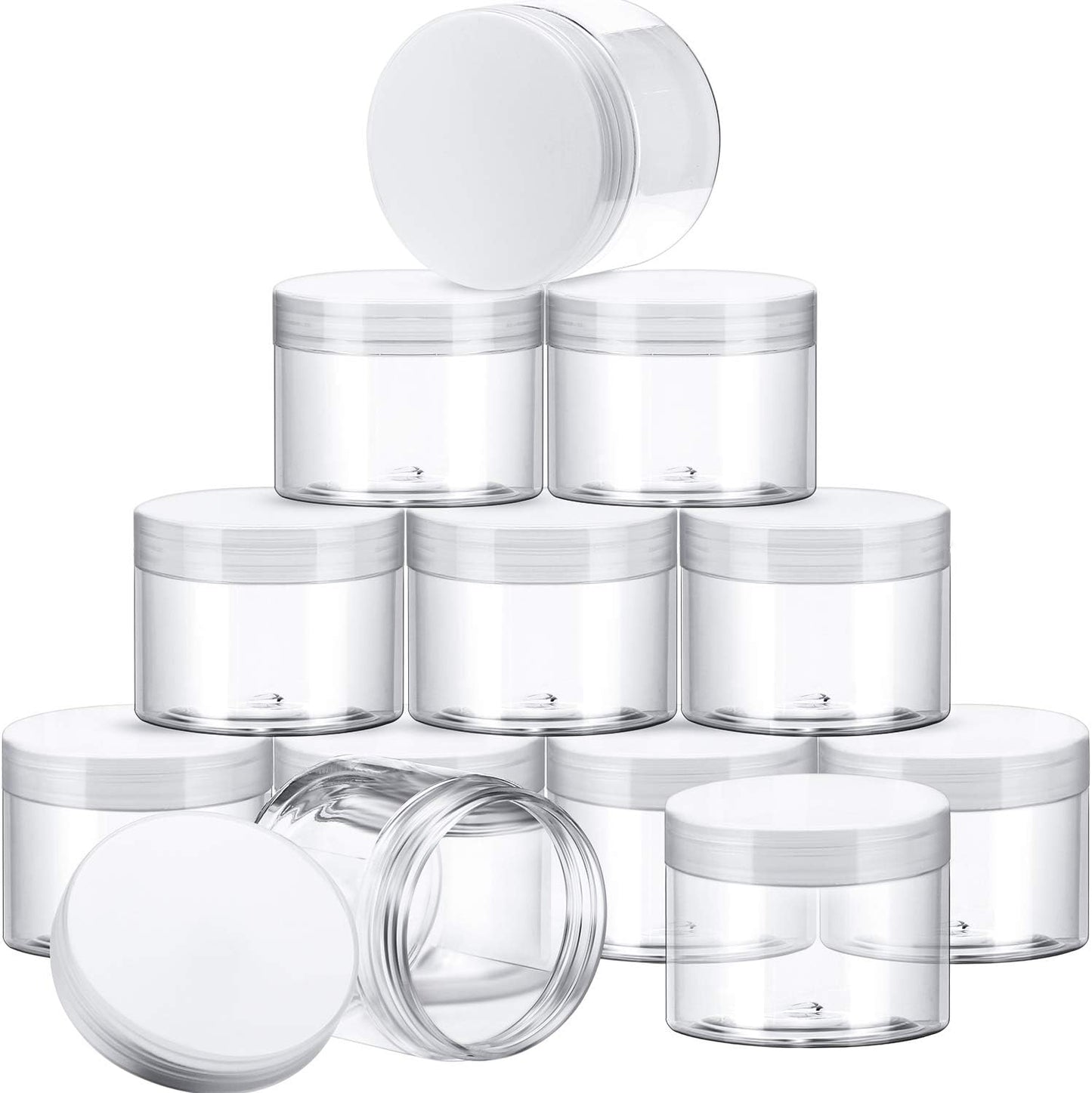 SATINIOR 12 Pack 6 oz Plastic Container Jars with Lids Round Clear Travel Cosmetic Container Slime Jars for Toiletries, Lotion, Cream, Ointments, Makeup, Rhinestone, Samples, Kitchen Storage(Clear)