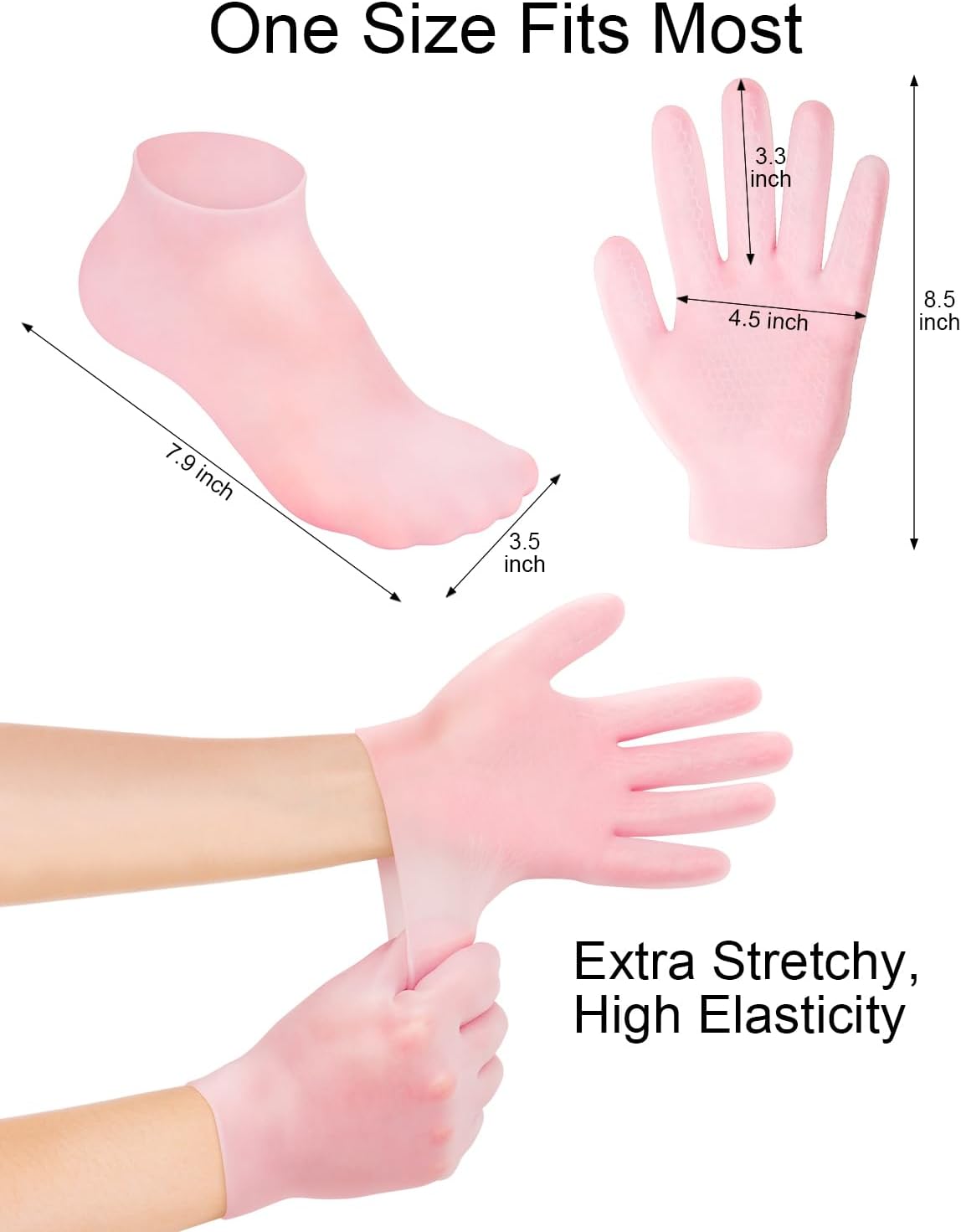 2 Pairs Silicone Moisturizing Glove Socks Set, Anti Slip Soft Spa Gel Socks Softening Feet Dry Cracked Skin, Women Spa Pedicure Socks for Foot Hand Softening, Foot Care After Pedicure (Pink)