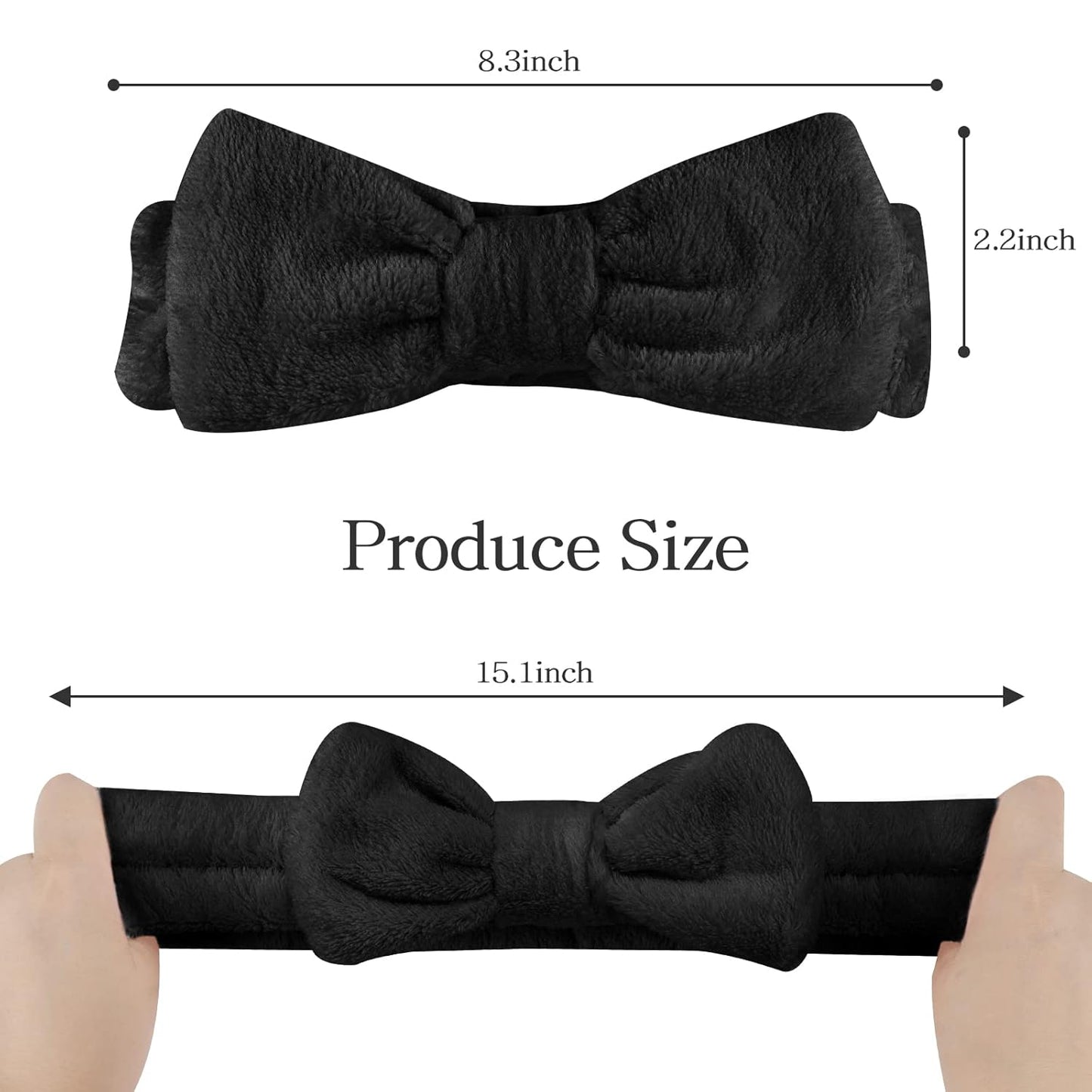 Casoty 6 Pcs Black Spa Headband, Bow Hair Band, Hair Band for Washing Face, Fuzzy Headbands for Women Girls, Soft Coral Fleece Skincare Headbands for Face Washing Shower Yoga