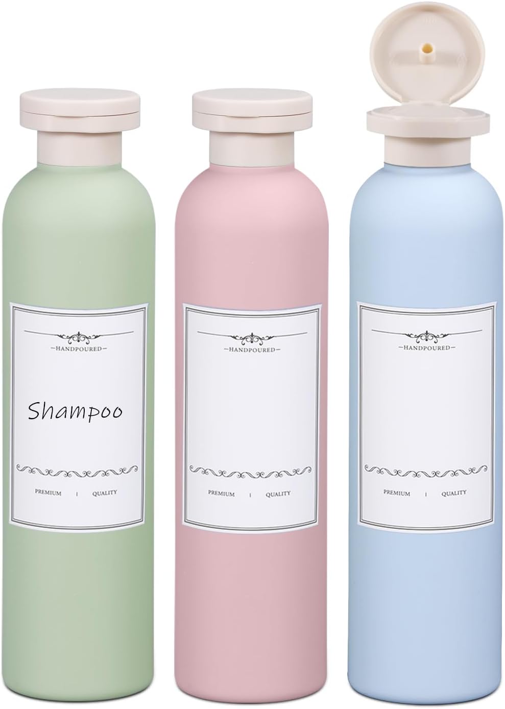 ASEVAT 8.8oz 3Pcs Plastic Refillable Travel Shampoo and Conditioner Bottles Refillable Travel Bottle with Flip Cap Plastic Shampoo and Conditioner Bottles