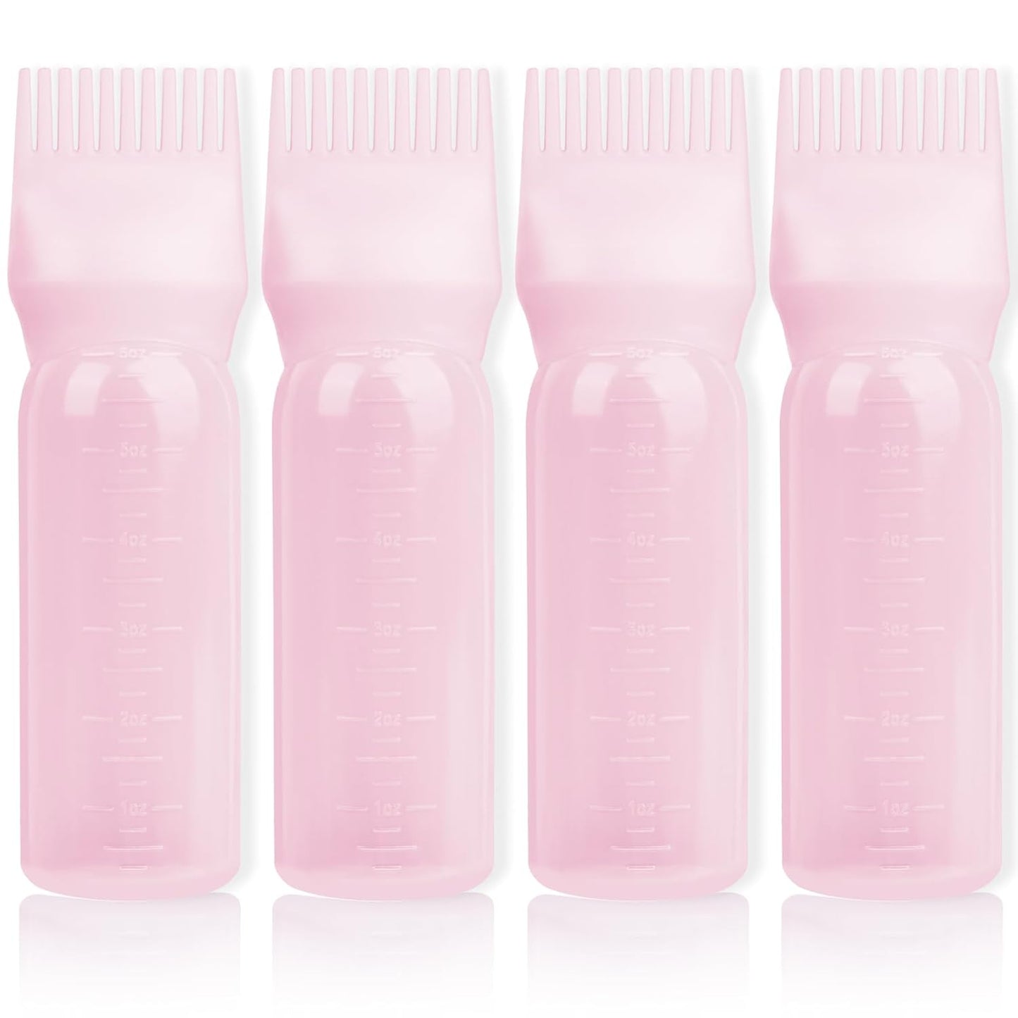 BLAAROOM Root Comb Applicator Bottle 6 Ounce, 4 Pack Hair Oil Applicator Bottle, Hair Dye Bottle Applicator Tools with Hair Oil Dispenser Root Comb Brush for Scalp Hair Oiling Applicator - Pink