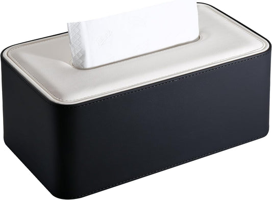 KINGFOM Tissue Box Cover, PU Leather Tissue Box Holder Rectangular, Modern Facial Tissue Paper Napkin Dispenser for Bathroom, Home, Office, Car Automotive Decoration with Magnetic Lid Black