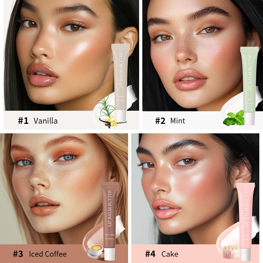 Summer Lip Glossy Butter Lip Balm, Lip Gloss Set, Soothing Lip Skincare, Instant Moisture, Lightweight, Nourish, Hydrate, Moisturizing Tint, Non-Sticky, Long-lasting (Mint, Large)