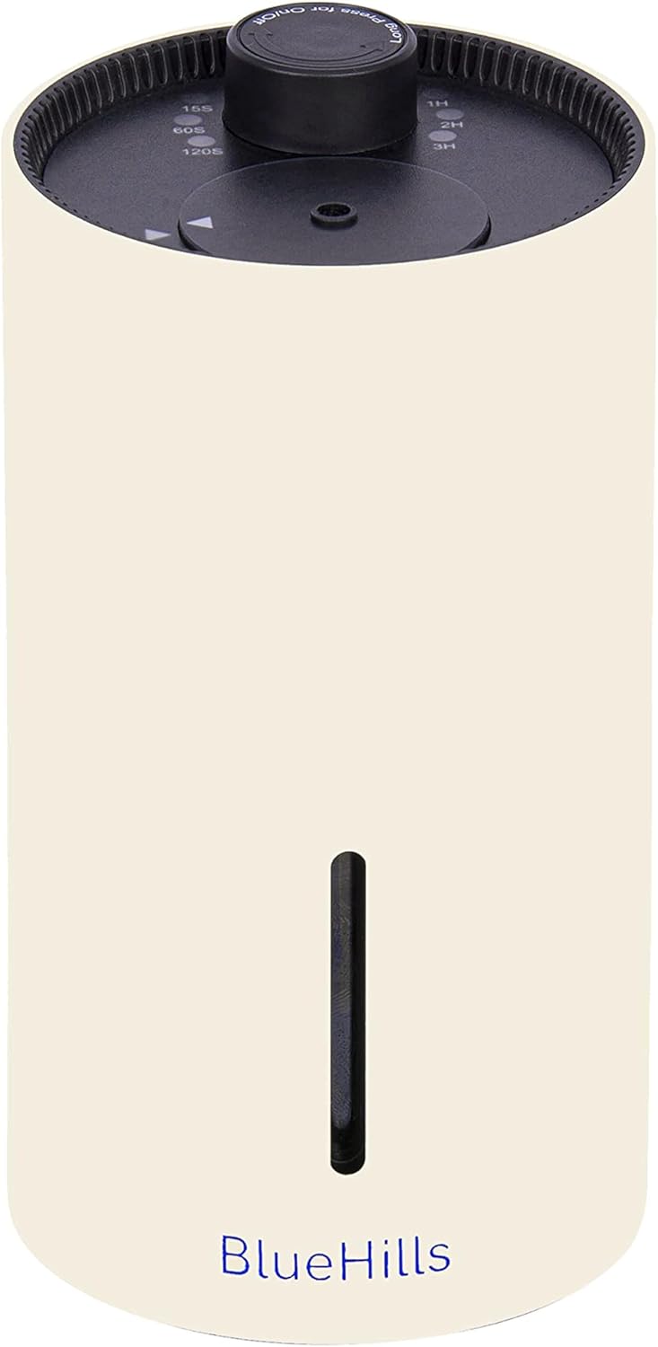 BlueHills Waterless Essential Oil Diffuser USB Travel Cordless Aroma Large Room Portable Battery-Operated Rechargeable Car Home Hotel Long Runtime Compact Premium Wireless Mini Diffuser – J05 Beige