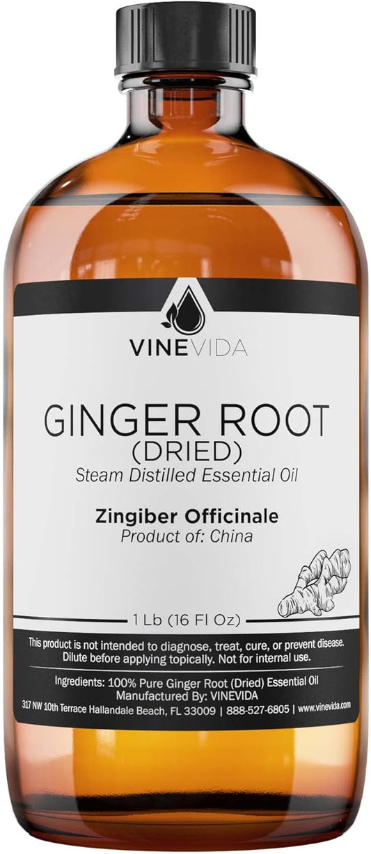 VINEVIDA Dried Ginger Root Essential Oil 16 oz - Undiluted Ginger Root Oil 16 oz - Ginger Root Candle Oil Scent - DIY Candle Scents for Candlemaking - Bulk Essential Oil for Soap Making Safe for Skin