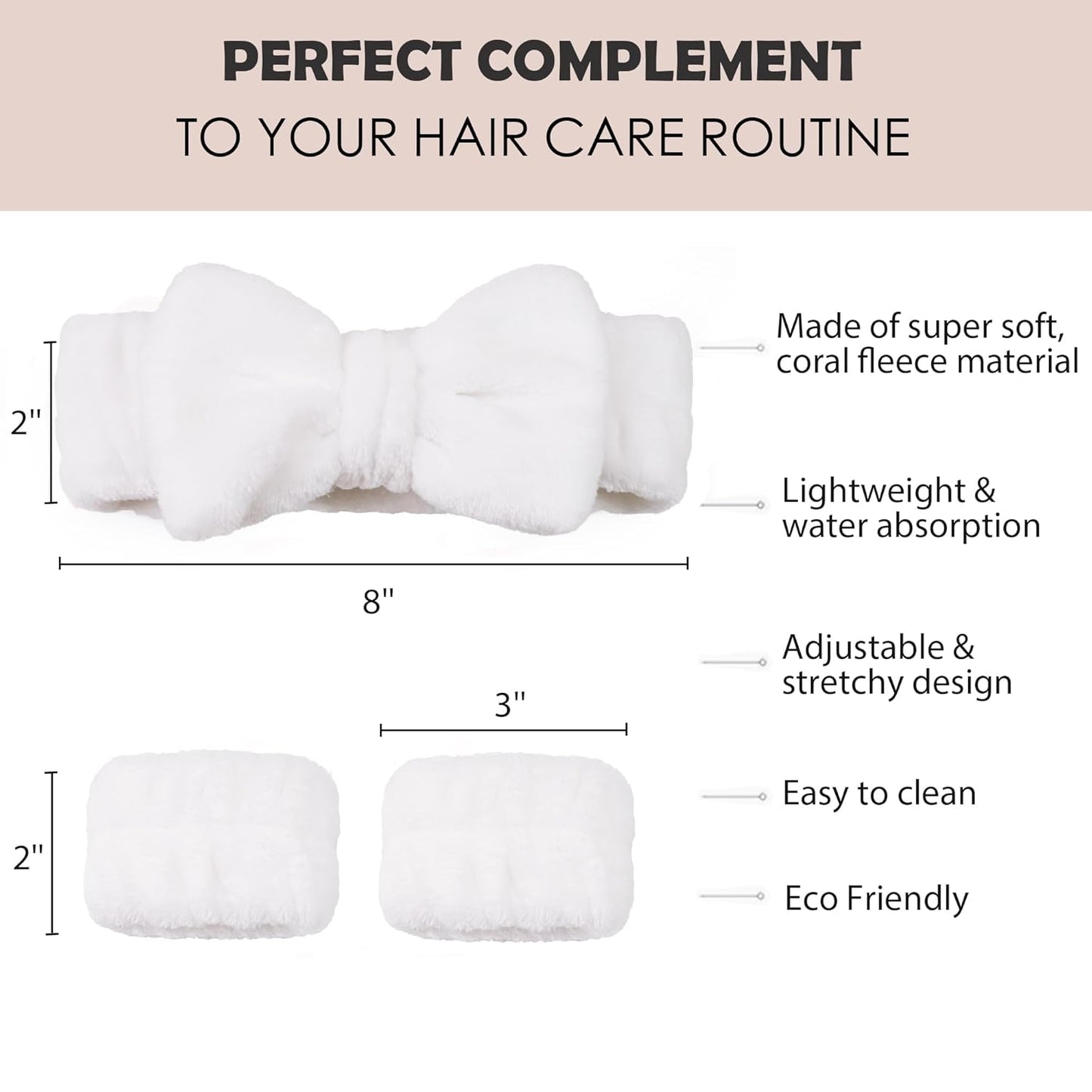 Ayesha White Spa Headband and Wristband Set for Skincare Makeup Headband Wrist Cuffs for Washing Face Bubble Skincare Hairband for Women Girls (White set)