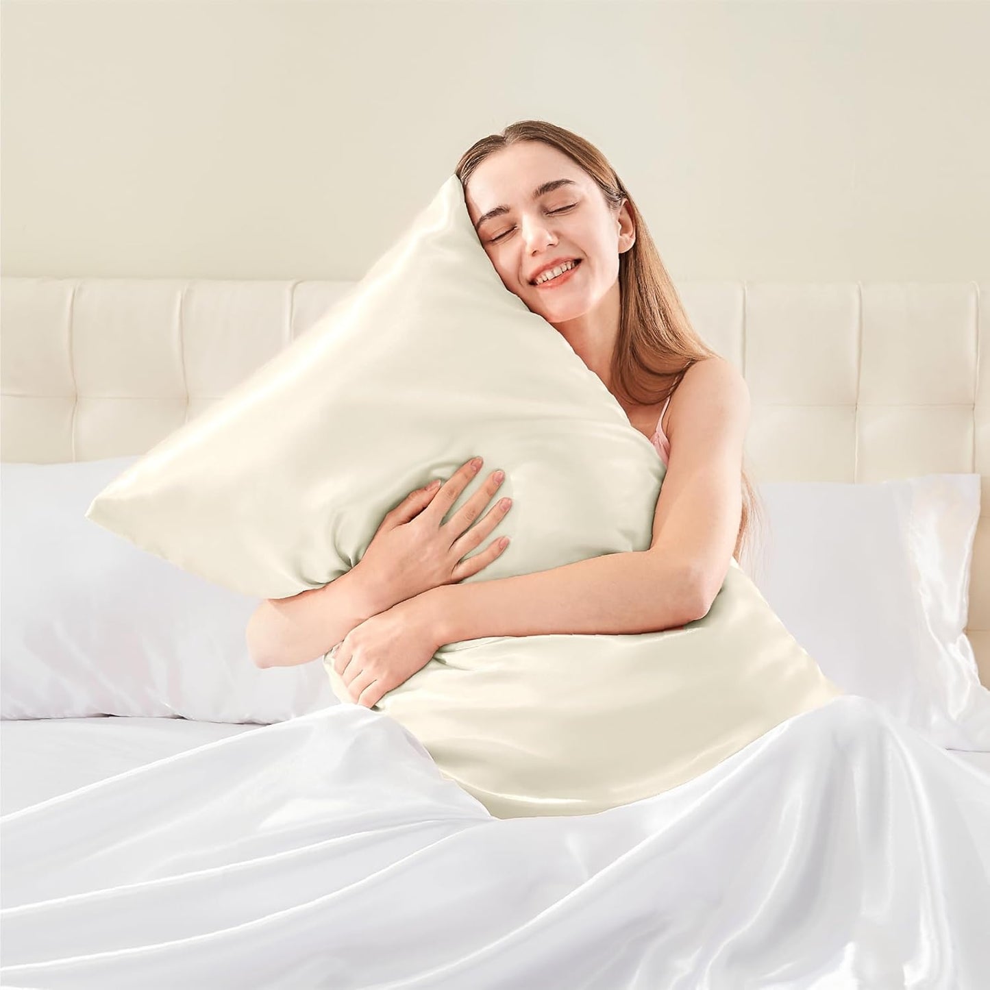 BEDELITE Satin Body Pillow Cover, Super Soft and Cooling Body Pillow Pillowcase for Hair and Skin, Breathable Silky Full Long Pillowcase Cover(20"x54", Beige)