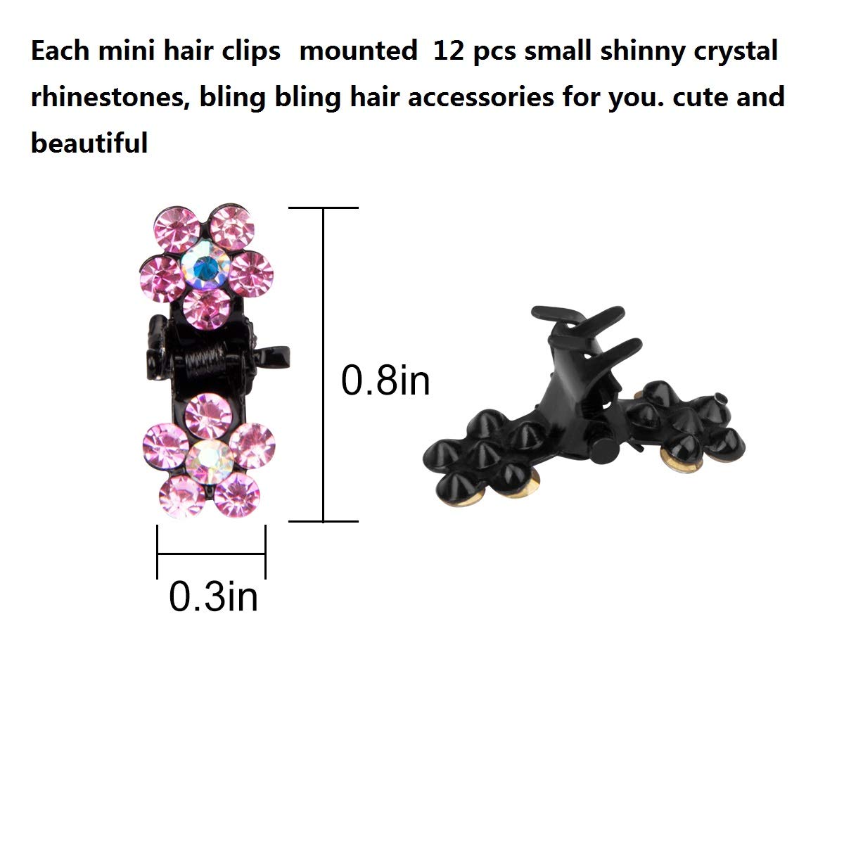 ANBALA Mini Claw Clips - 65pcs No-Slip Grip Jaw Clips with Glitter Teeth, Rhinestone Metal Clamps in Mix Colored Flower Designs for Women & Girls