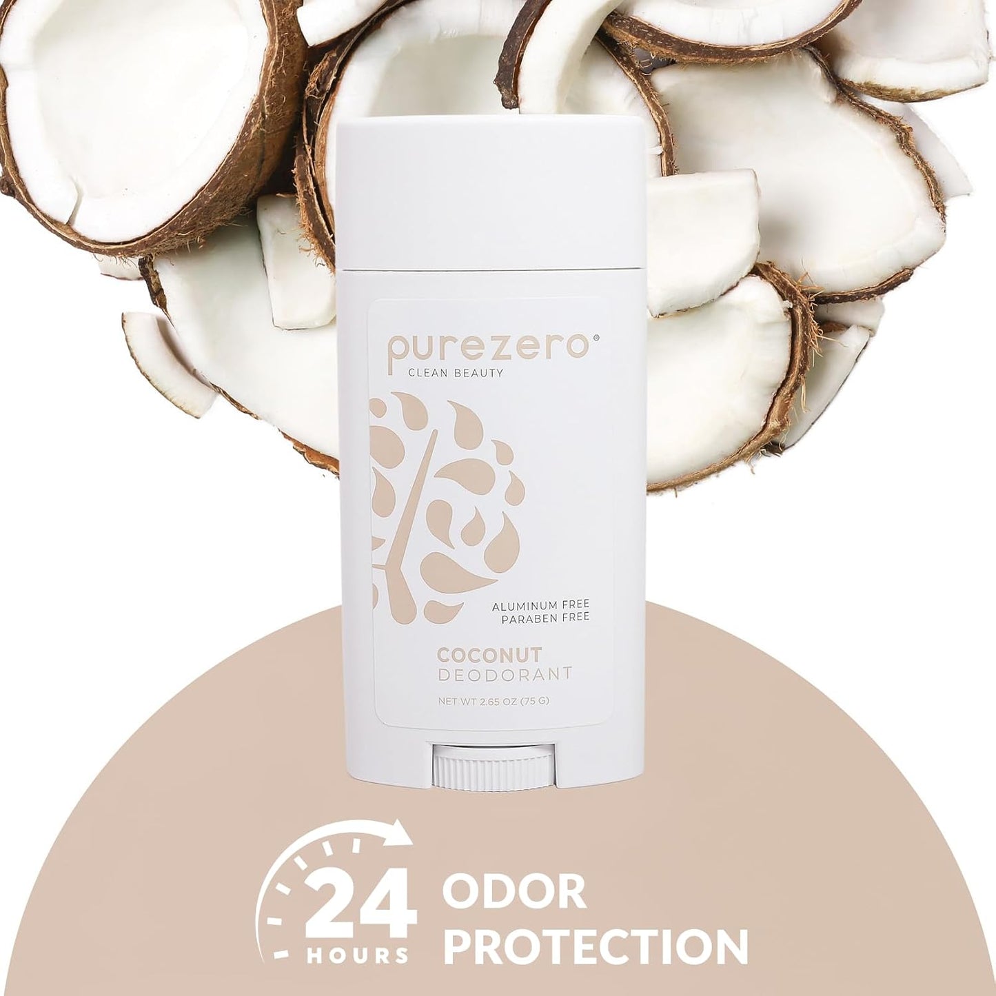 Purezero Deodorant | COCONUT | Aluminum & Paraben Free with Baking Soda and 24-Hour Odor Protection | For Women & Men | Infused with Shea Butter & Coconut Oil (1 Pack)