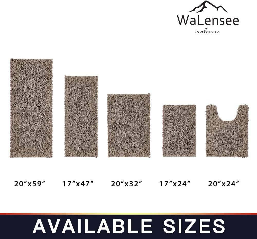 Walensee Bathroom Contour Rug Non Slip Toilet U Shaped Bath Mat (20x24, Taupe) Water Absorbent Super Soft Shaggy Chenille Machine Washable Dry Extra Thick Perfect Absorbant Best Plush Carpet