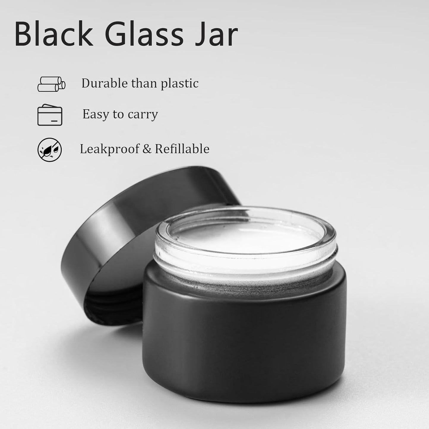 OverNews 1oz Small Glass Jar, Empty Cosmetic Lotion Containers,with Inner Liners,Black Lid, Spatula (Black)