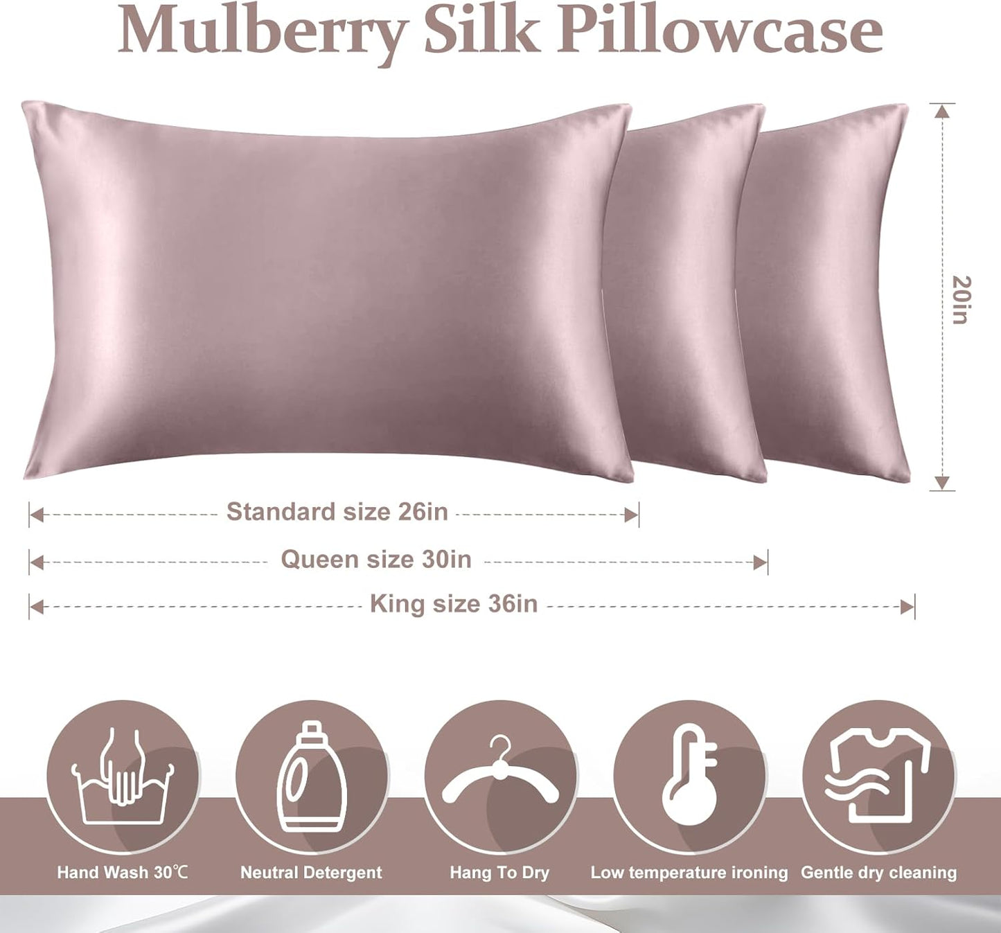 2 Pack 100% Pure Silk Pillowcase for Hair and Skin, Both Sides Mulberry Silk Pillowcases with Hidden Zipper, Cooling Pillowcase 19 Momme, 600 Thread Silk Pillow Cases King Size, Apricot