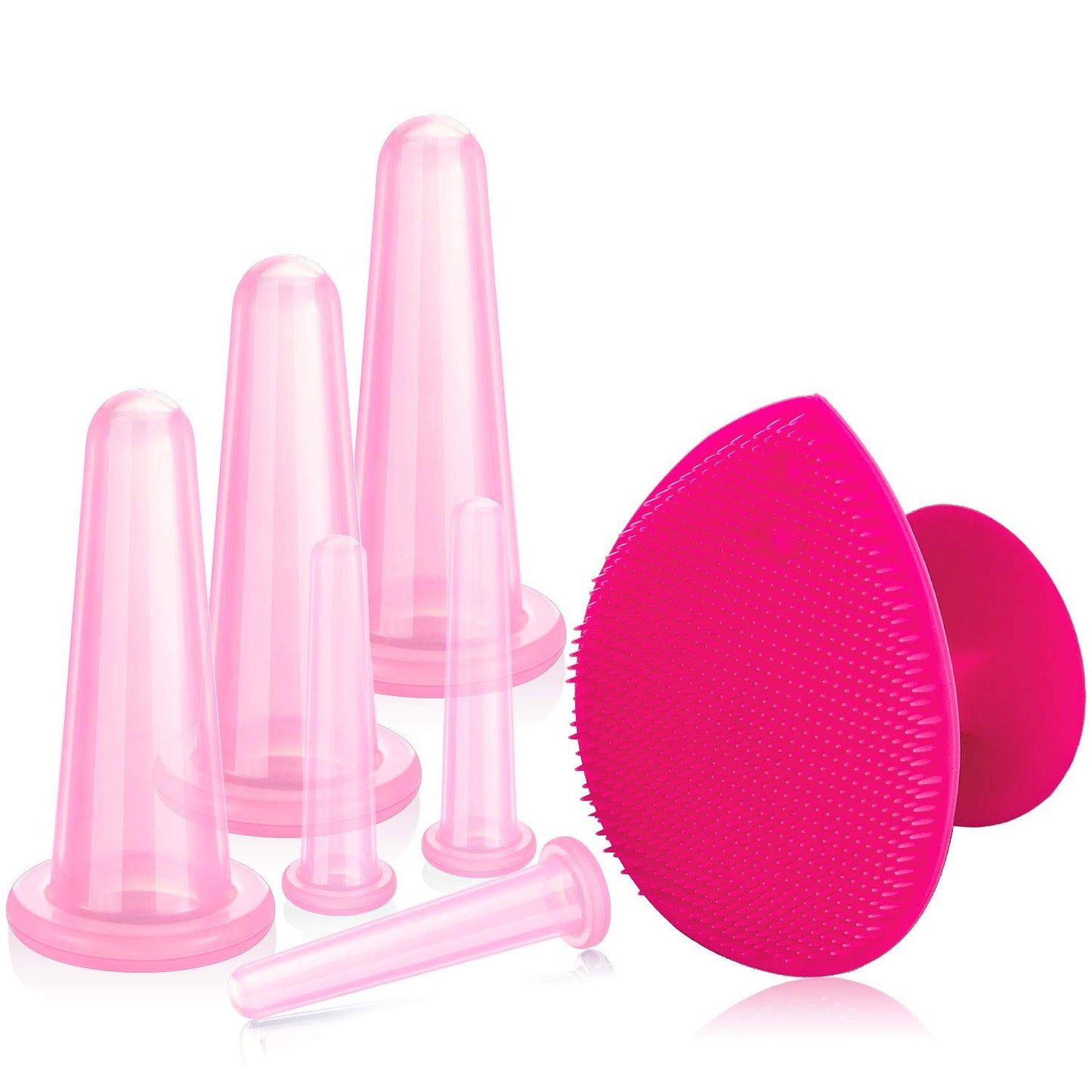 BBTO Silicone Facial Cupping Set, Vacuum Massage Cup Kit for Body, Face, Neck, Back, and Eye, 6 Cups and Exfoliating Brush