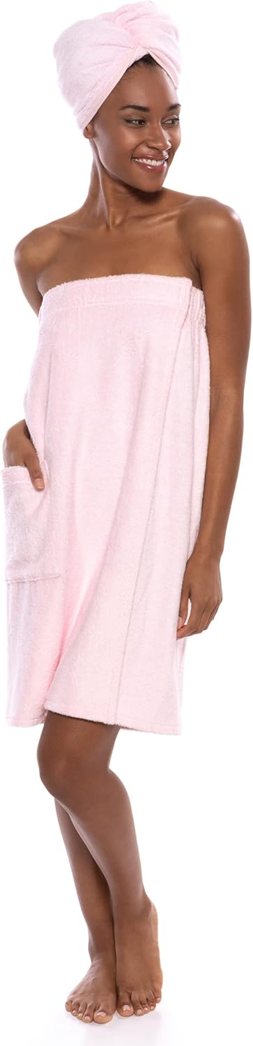 TexereSilk Women's Spa Towel & Head Wrap Set - Modal & Organic Cotton Blend (Barely Pink, 2X/3X)