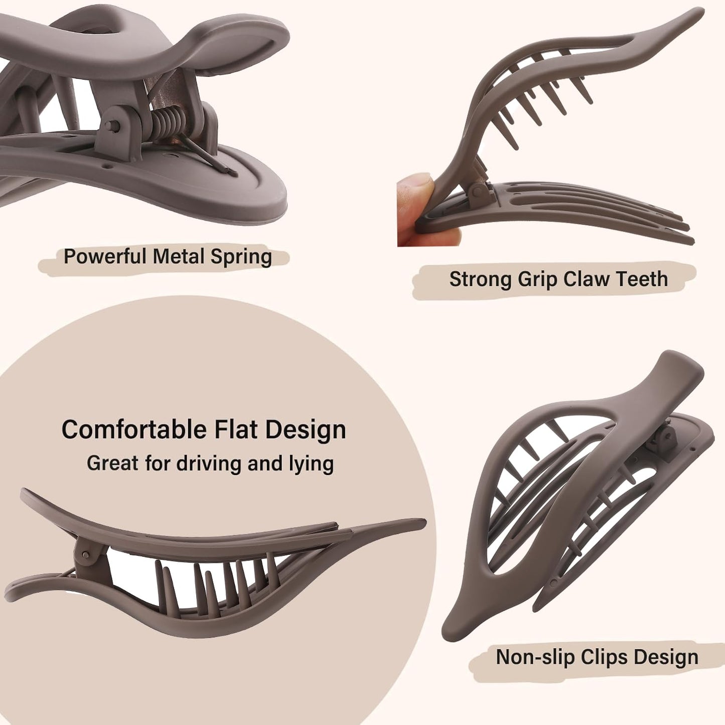 8 PCS Flat Hair Clips, 3 Styles Large Flat Claw Clips for Women, French Strong Hold Non-slip Duckbill Hair Claws for Thin Thick Hair(Matte)