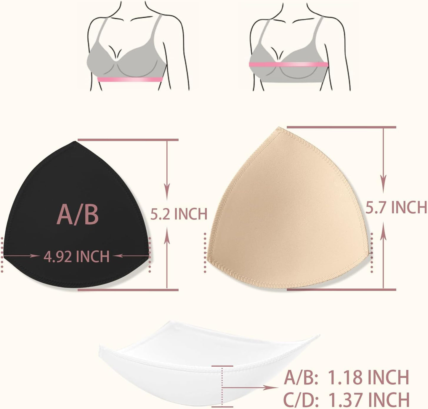 Bra Pad Insert,Removable Sport Bra Cup Triangle Breathable & Reusable Bra Pad for Yoga Bra,Swimsuits,Bikini