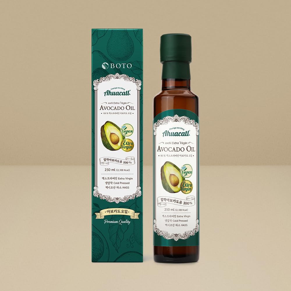 BOTO Premium Ahuacatl Extra Virgin Avocado Oil, 100% Cold Pressed, Vegan Certified, High Smoke Point, Non-GMO, 250ml