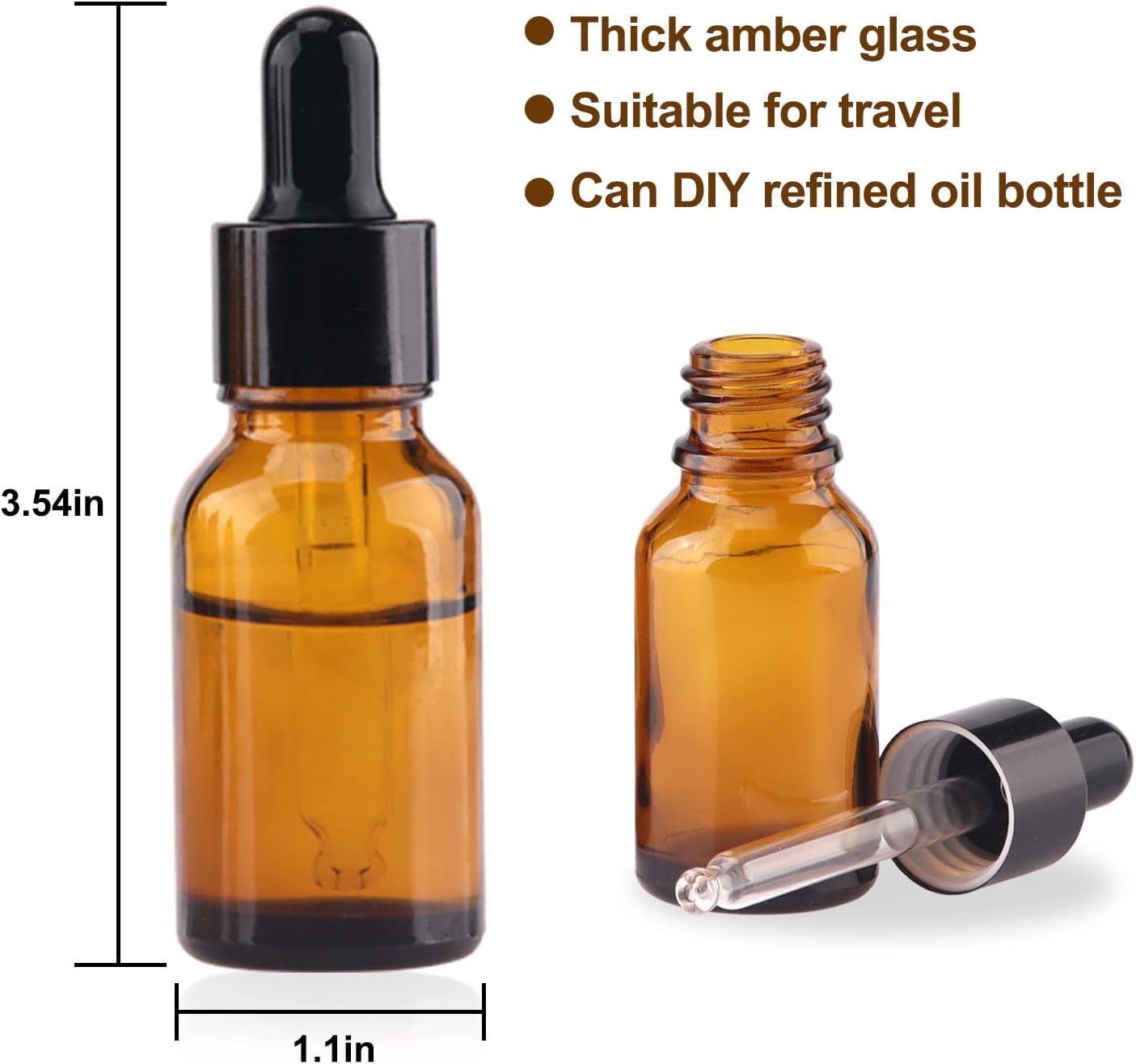 1/2 Oz Glass Dropper Bottle, 15mL Tincture Bottles with Dropper, Labels- Leak Proof Travel Eye Dropper Bottle Amber for Extracts & Essential Oil, Liquids, Perfume(8 pieces)