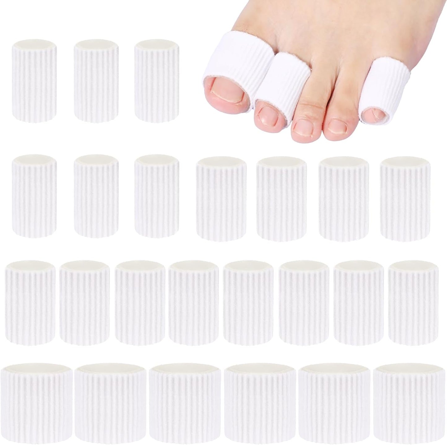 Blulu 24 Pieces Toe Tubes 0.98 Inches Cushion Tube Corn Pads for Toes Sleeves Soft Gel Protectors for Cushions Corns Blisters Calluses 3 Size (White,Assorted Sizes)