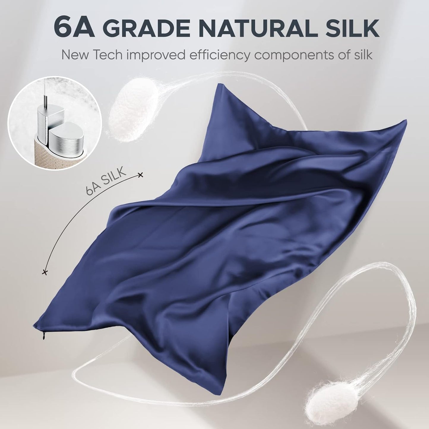 100% Pure Mulberry Silk Pillowcase for Hair and Skin - Allergen Resistant Dual Sides,600 Thread Count Silk Bed Pillow Cases with Hidden Zipper,1pc,Queen Size,Blue