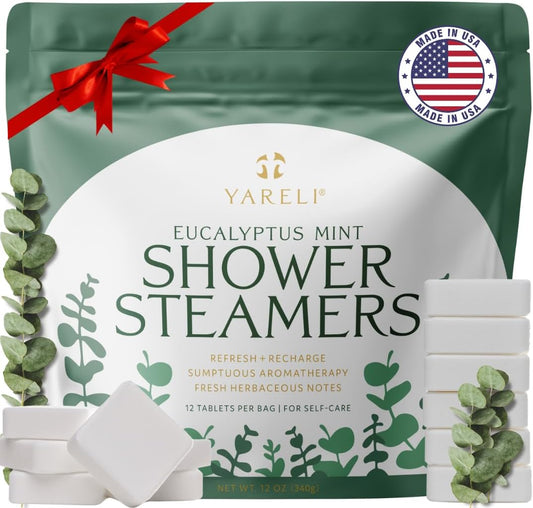 Yareli Shower Steamers for Sinus Relief, 12 Pack, for Women and Men - Aromatherapy and Self Care - Eucalyptus Mint