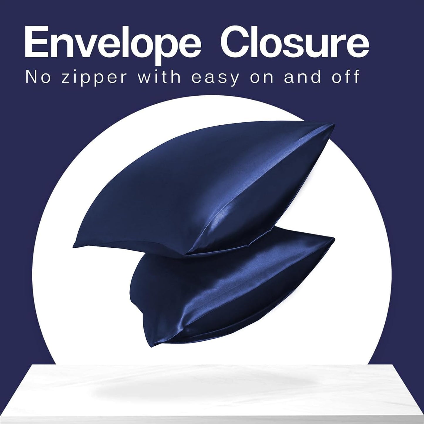 MR&HM Satin Pillowcase for Hair and Skin, Silk Satin Pillowcase 2 Pack, King Size Pillow Cases Set of 2, Silky Pillow Cover with Envelope Closure (20x36, Navy Blue)