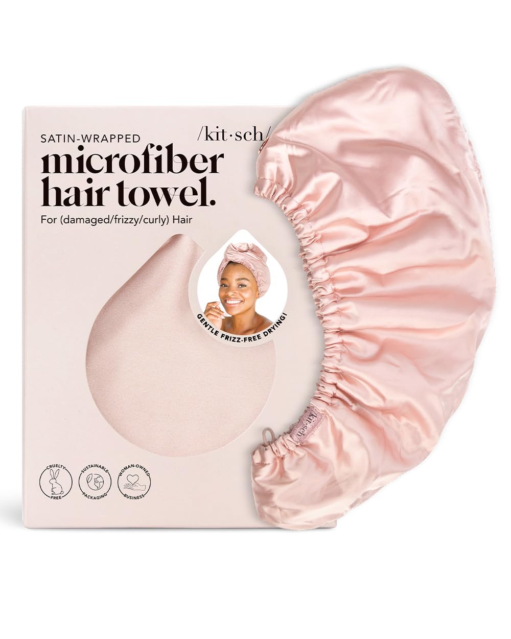 Kitsch Satin Microfiber Hair Towel Wrap for Women - Super Absorbent, Quick Dry, Anti-Frizz - for Long and Short Hairs, Turbans for Women, Wet and Curly Hair Wrap - Blush