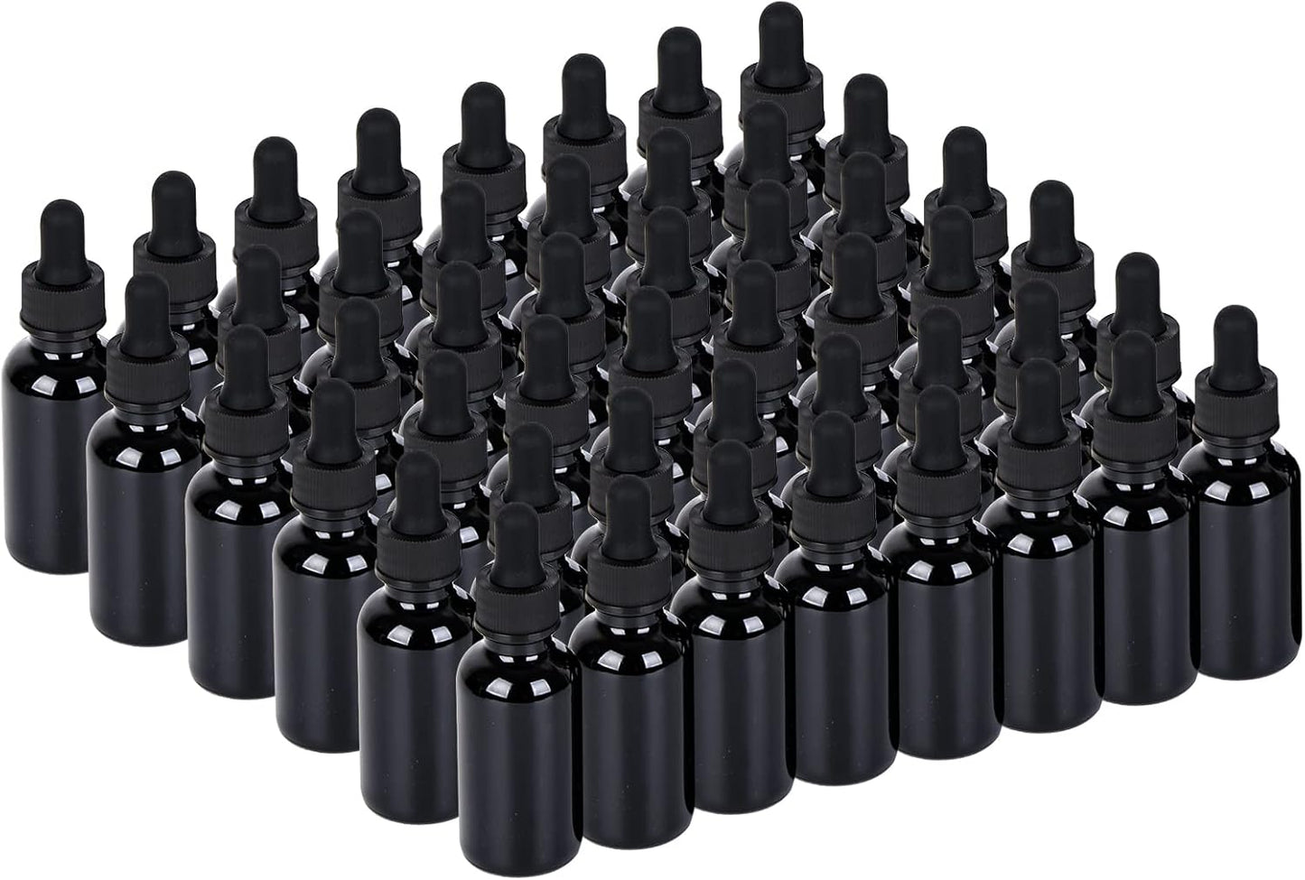1 oz UV Resistant Dropper Bottle 48 Pack Black Glass Boston Bottles 30ml with Eye Droppers Black Caps for Essential Oils, Perfume, Leak Proof Travel Bottles for Liquids