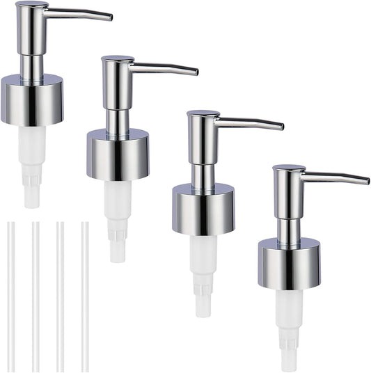 Soap Pump Replacement, Hand Soap Dispensers Pump for Bathroom, Replacement for Round 1.1in (28 mm) Neck Bottles,Rust Proof&Leak Proof for Soap Lotion Bottle Upcycling (Silver, 4 Pack)