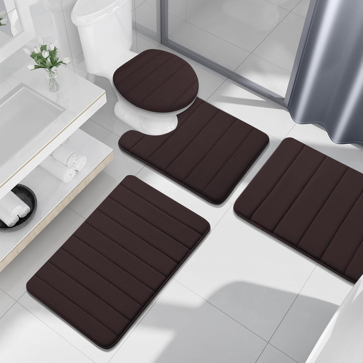 Buganda Memory Foam Bath Mat, 44" x 24", Ultra Soft and Non-Slip Bathroom Rugs, Water Absorbent and Machine Washable Bath Rug Runner for Bathroom, Shower, and Tub, Brown