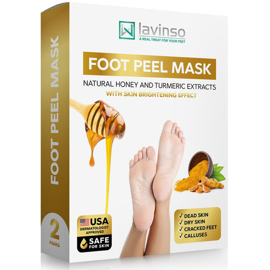 Lavinso Honey Foot Exfoliator Peeling Mask for Dry Cracked Feet - 2 Pack - Remove Dead Skin and Callus - Foot Peel Mask for Baby Soft Feet