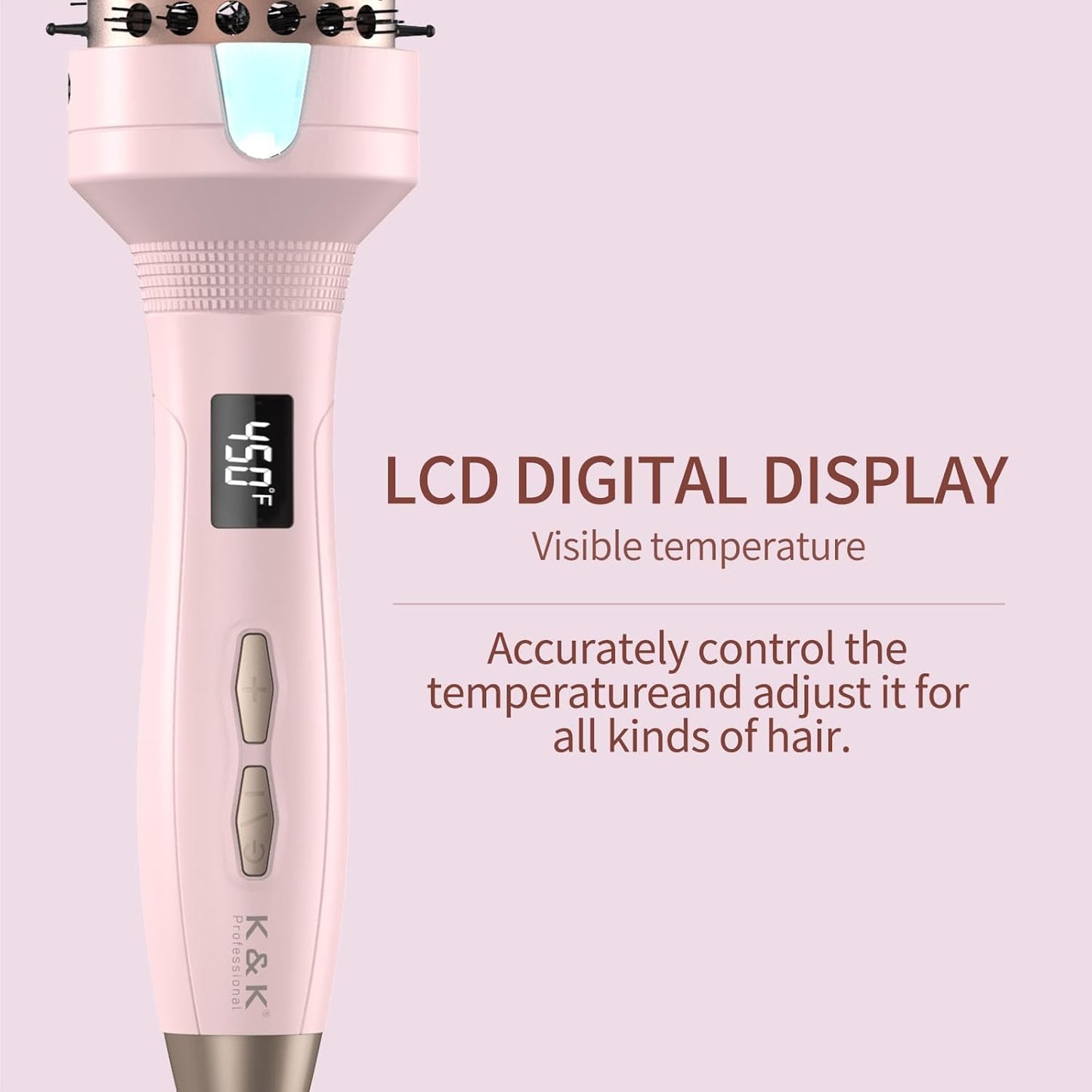 K&K 1 1/2 Inch Ceramic Tourmaline Ionic Heated Round Brush Curling Brush Creates Blowout Look -Creates Root Volume & Loose Curls Volume Curls Dual Voltage Hair Styling Tool (Pink, 1.7 Inch)