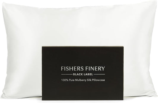 Fishers Finery 30mm 100% Pure Mulberry Silk Pillowcase, Quality Tested (White, Standard)
