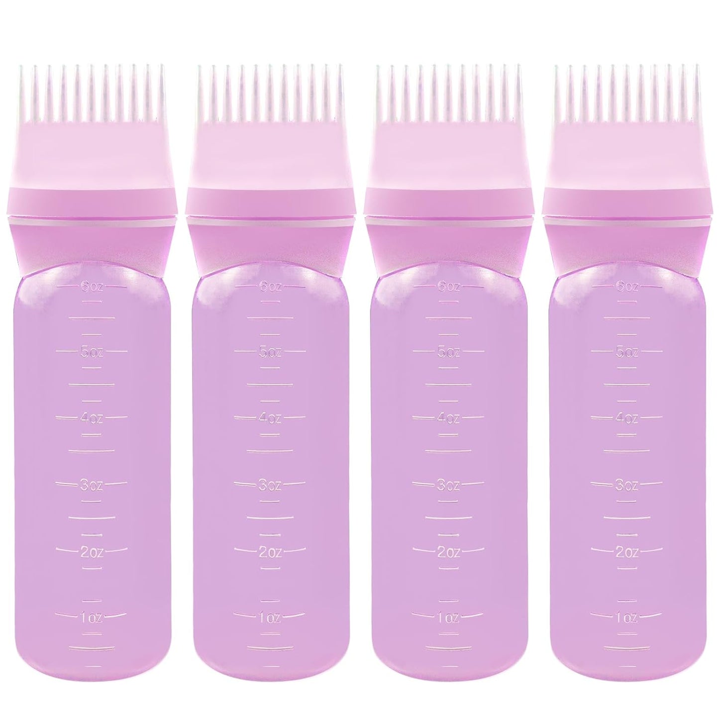 ELANE 4 Pcs Root Comb Applicator Bottle 6oz,Hair Oil Applicator Bottle for Hair,Oil Comb Applicator Hair Bottle Applicator for Hair Dye Shampoos Hair Salons Camping Traveling(Pink)
