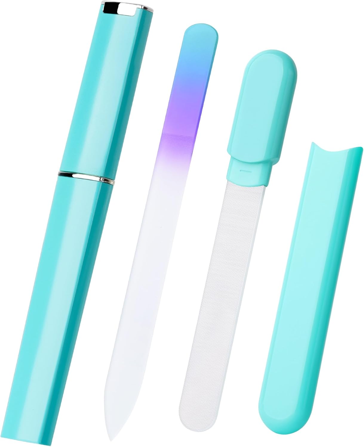 Glass Nail File and Buffer with Case, Crystal Fingernail Files for Natural Nails Care Glass Nail Shiner Nano Polisher for Travel Home Salon Nail Filer Stocking Stuffers for Women Girl Wife Gifts- Cyan