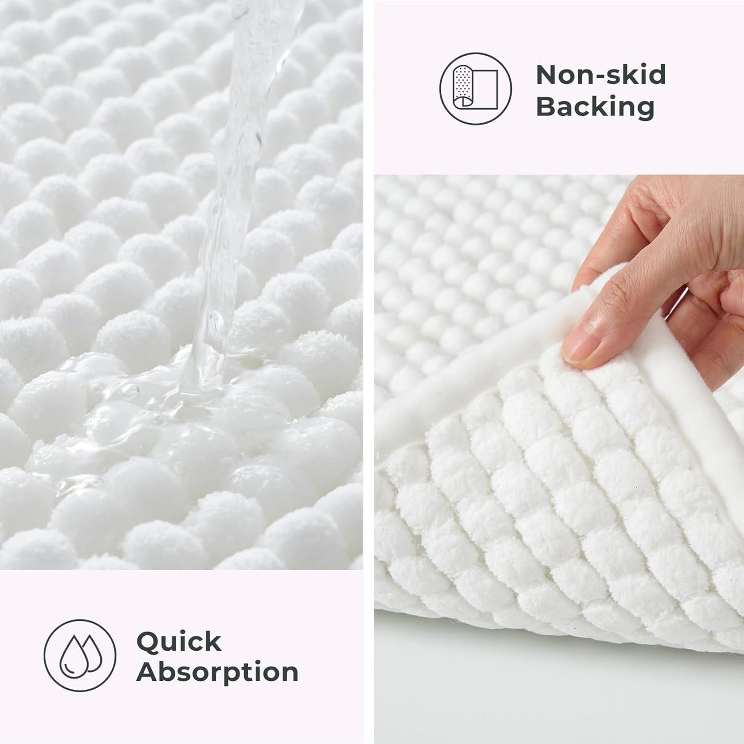 FRESHMINT Thick Chunky Chenille Bathroom Rug, 24"x36", Non Slip Bath Mat, Soft Bathroom Decor, Cute Shower Mat, Water Absorbent, Washable, Bright White