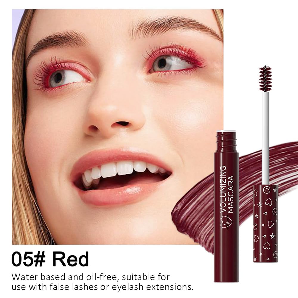 Colored Mascara for Eyelashes Set,Colorful Waterproof for eyelashes Long lasting Charming Voluminous for Women Halloween Eye Makeup (2Pcs 02#Brown&05#Red, F)