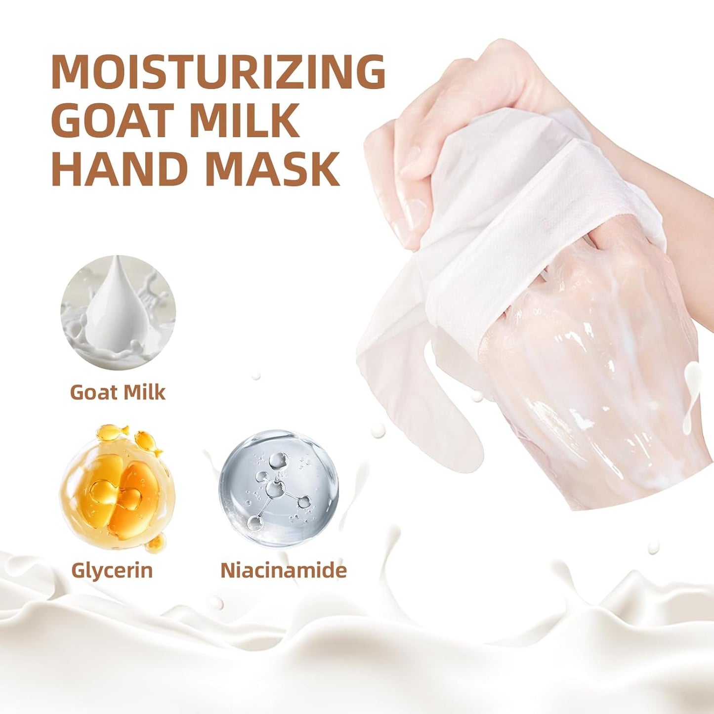 Mositurizing Hand Masks with Goat Milk,Hydrating Hand Glove for Dry Cracked Hands, Home Spa Hand Mask Gloves for Soft and Smooth Touch Skin（6Pack）