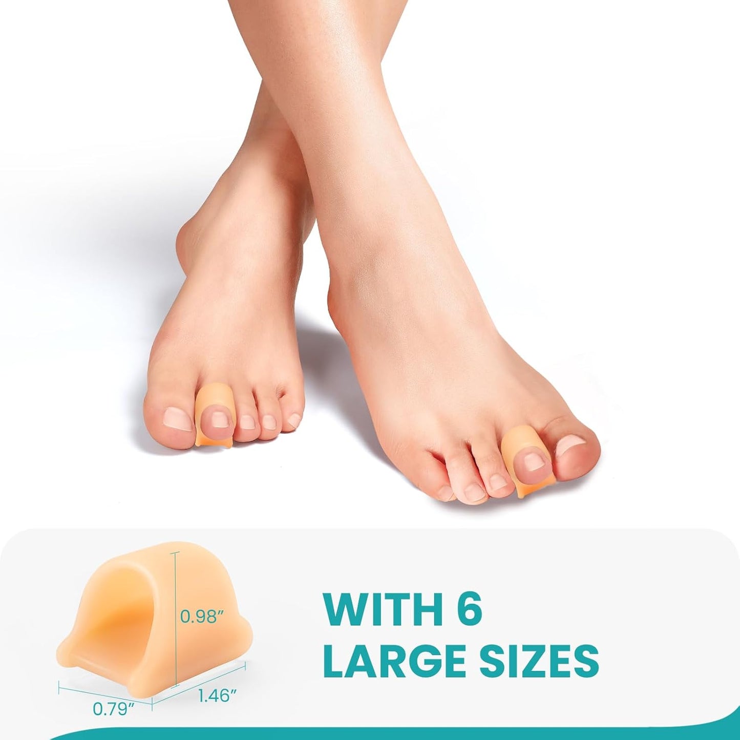 Hammertoe Corrector for Women - Soft Gel Toe Straighteners - Realign Bent, Curled, Crooked, Claw, Bunion, Hammer Toes - Toe Corrector for Men（6 Count, Large, Beige）